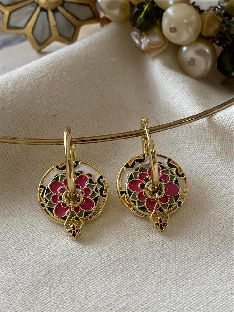 Mor Yeşil Charmlı Küpe