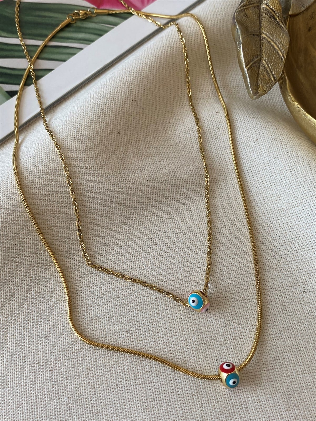 Nazar Boncuklu Çelik Zincir Kolye