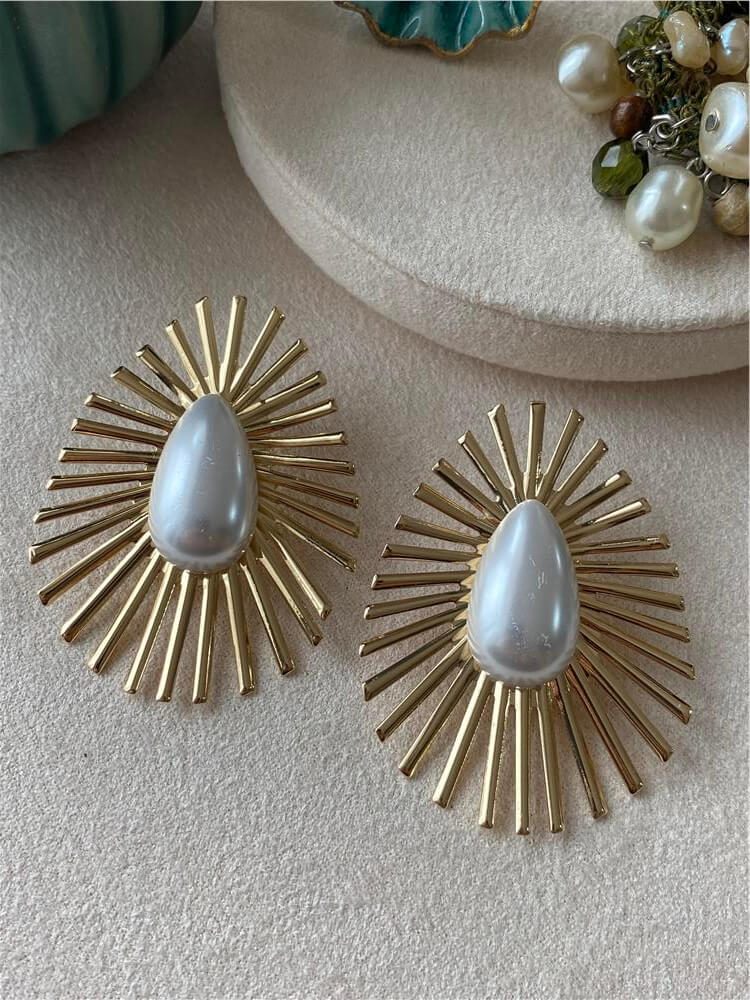 Oval İncili Yelpaze Küpe