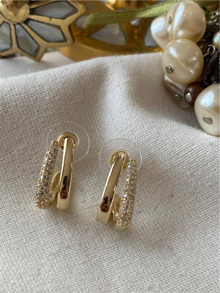 Özel Seri 14K Taşlı Çift Sıra Küpe