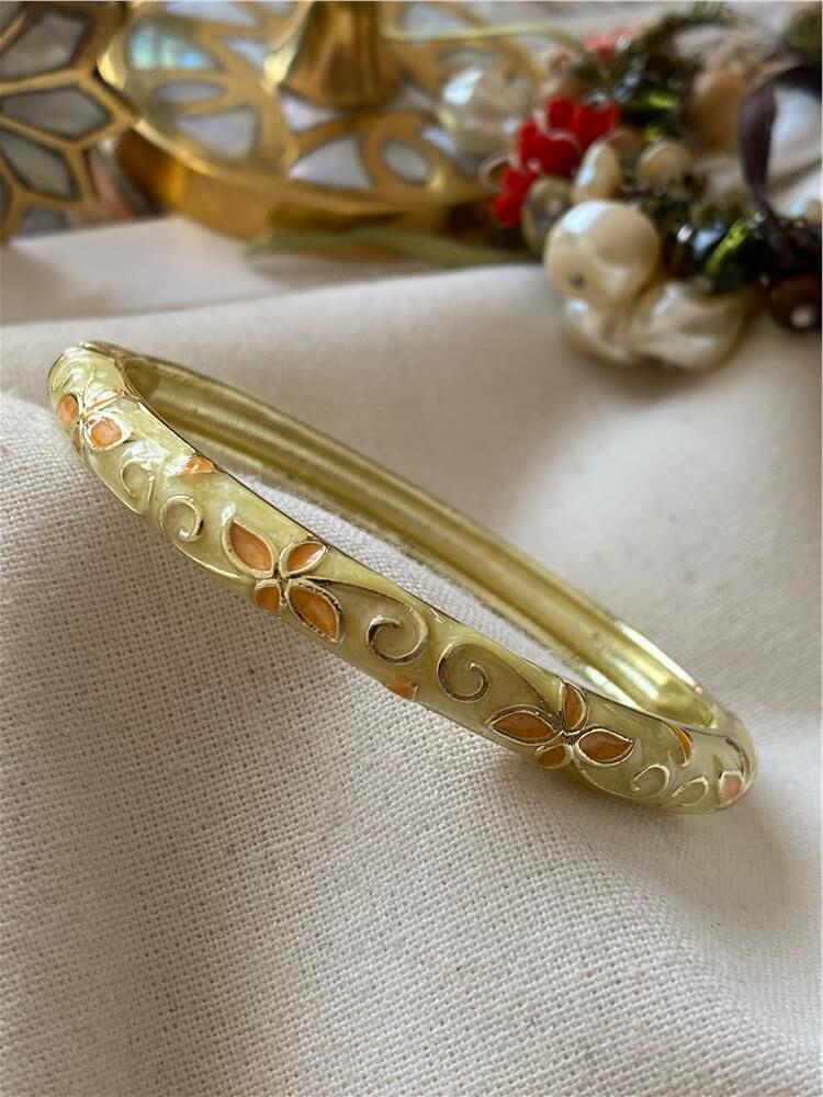 Özel Seri 14K Turuncu Çiçek Desenli Sarı Mineli Kelepçe