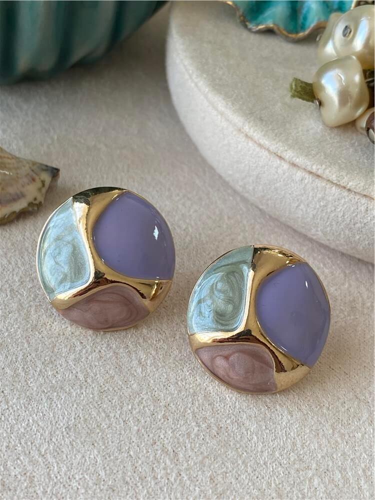 Pastel Mineli Button Küpe