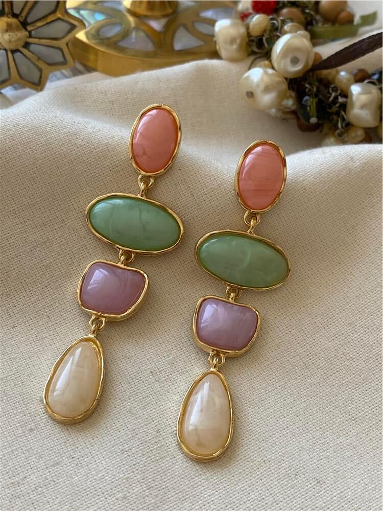 Pastel Renkli Dört Taş Küpe