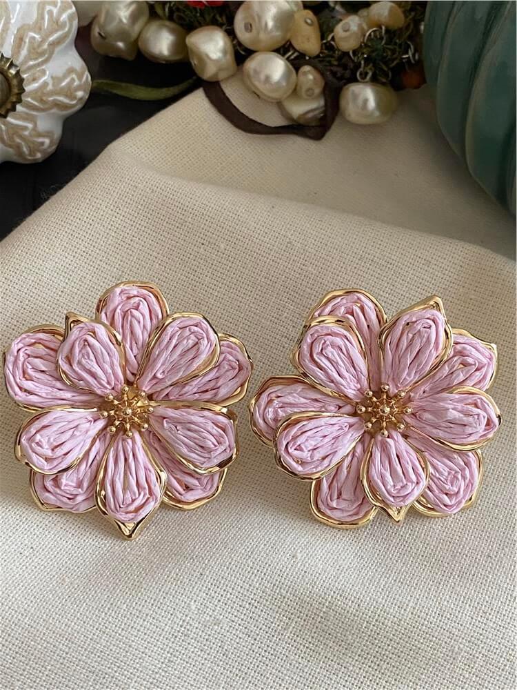 Pembe Hasır Çiçek Küpe