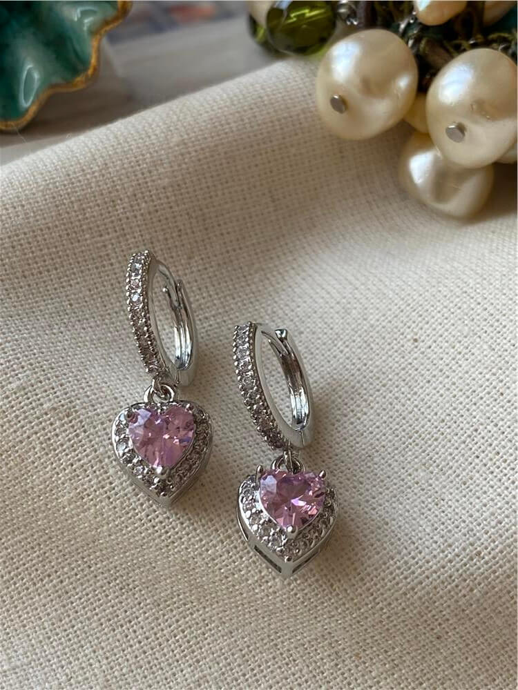Pembe Kalp Detaylı Gold Silver Küpe