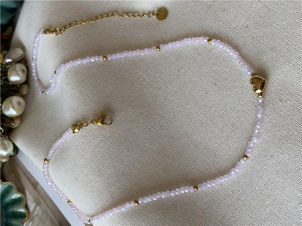 Pembe Kristal Taşlı Kalp Charm Kolye