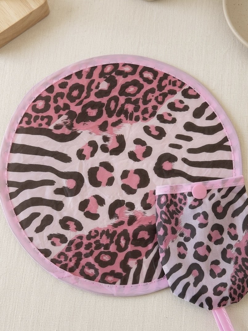 Pembe Leopar Desenli Katlanır Yelpaze