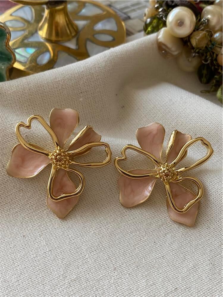 Pembe Mineli Çiçek Küpe