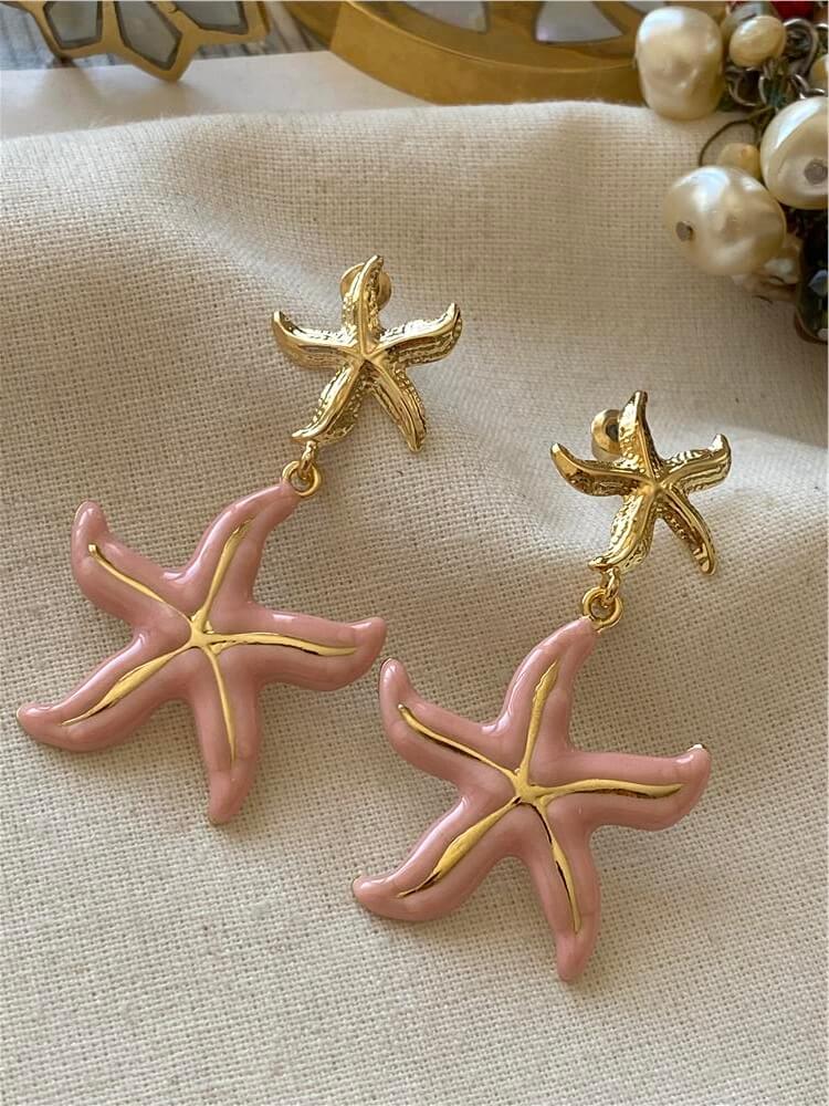 Pembe Mineli Çift Denizyıldızı Küpe