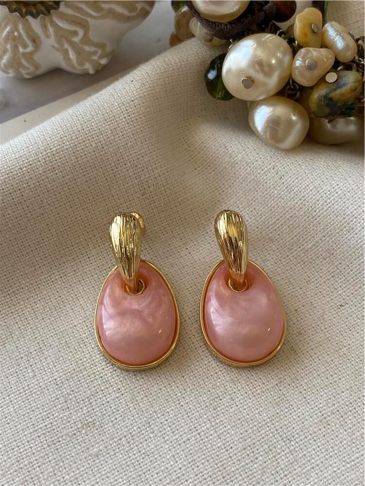Pembe Mineli Damla Model Küpe