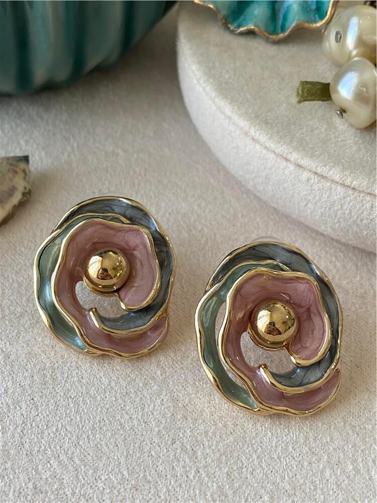 Pembe Mineli Gül Model Küpe