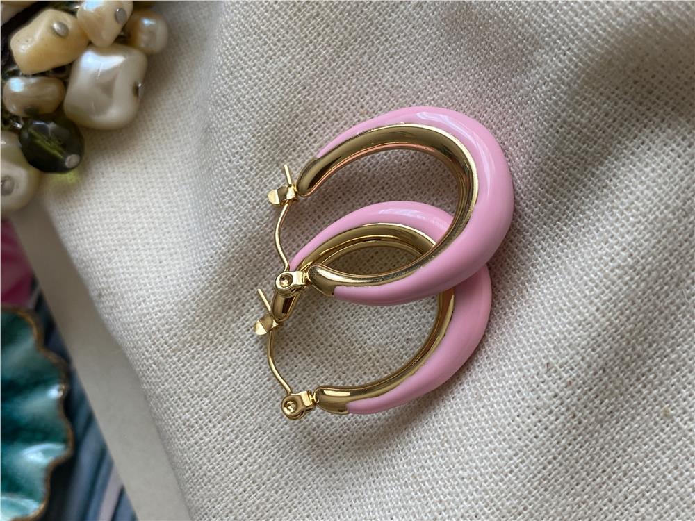 Pembe Mineli Oval Küpe