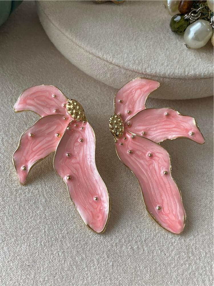 Pembe Mineli Yaprak Küpe