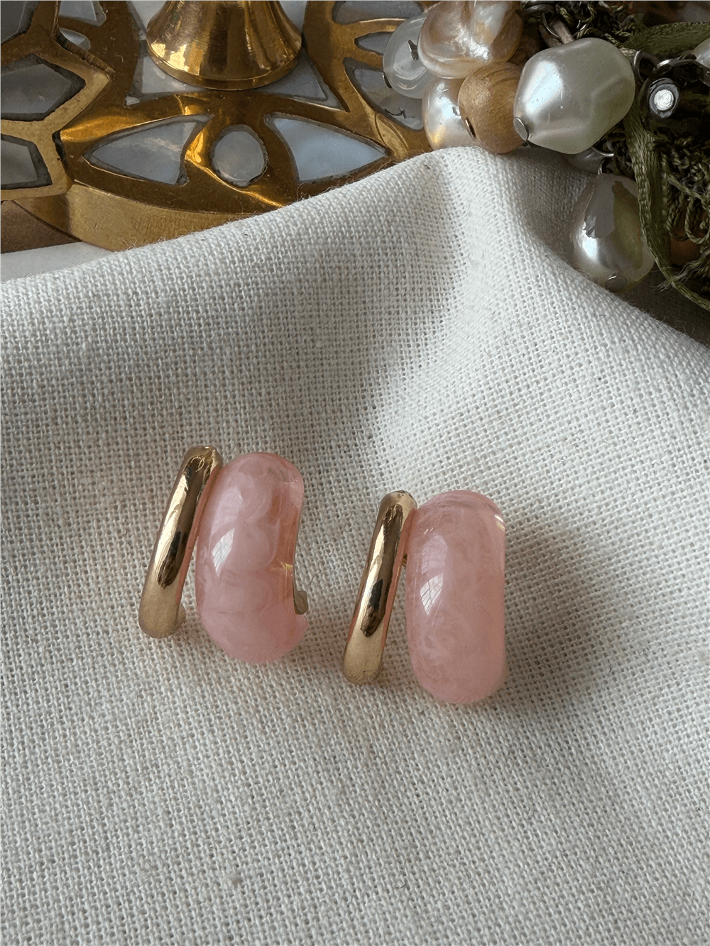 Pembe Renkli İkili Görünümlü Küpe