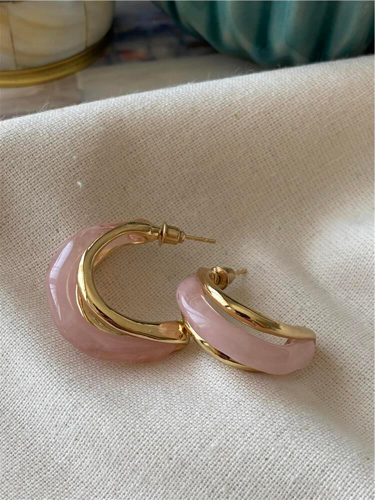 Pembe Şeffaf C Model Küpe