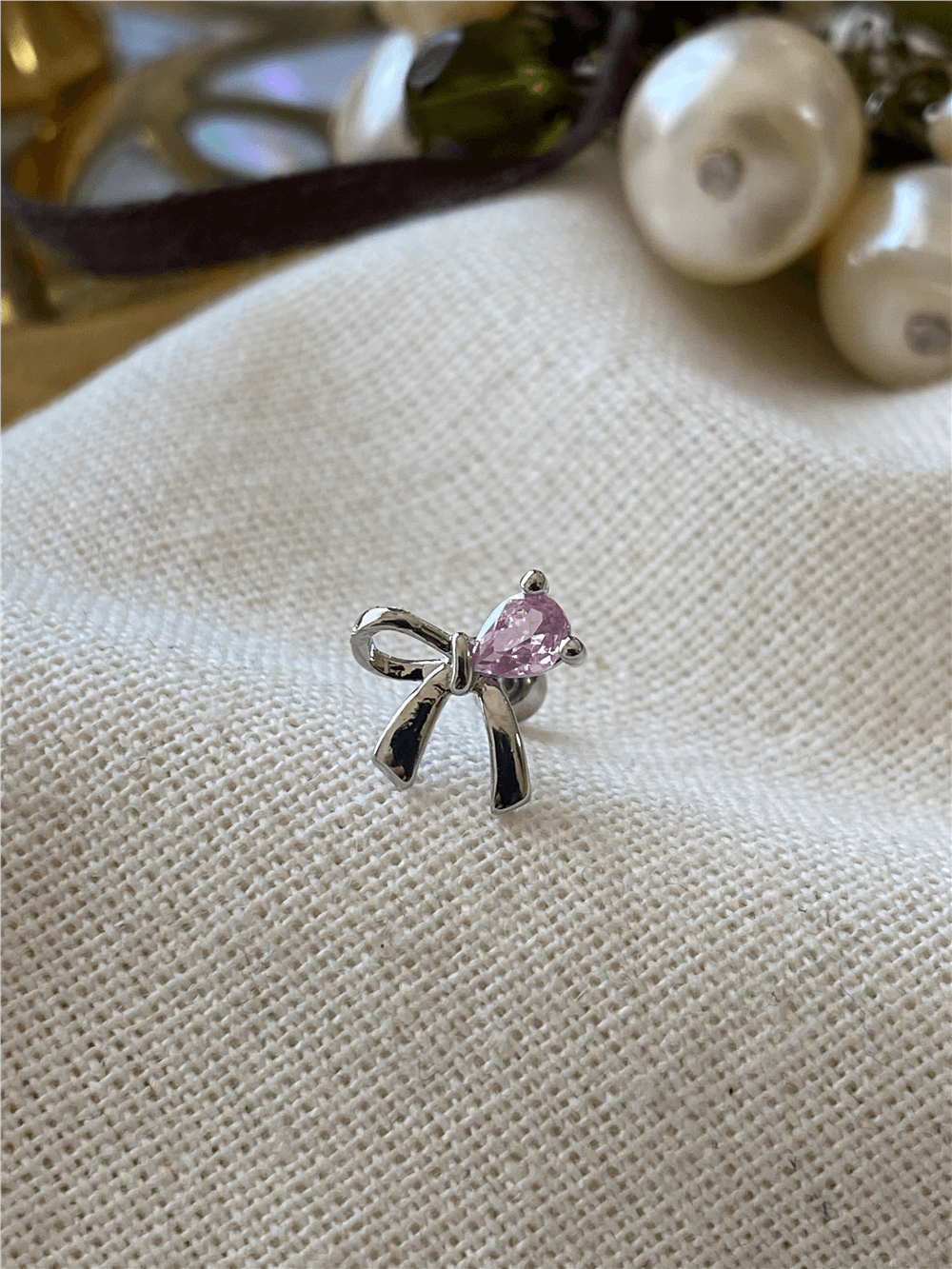 Pembe Taşlı Fiyonk Piercing
