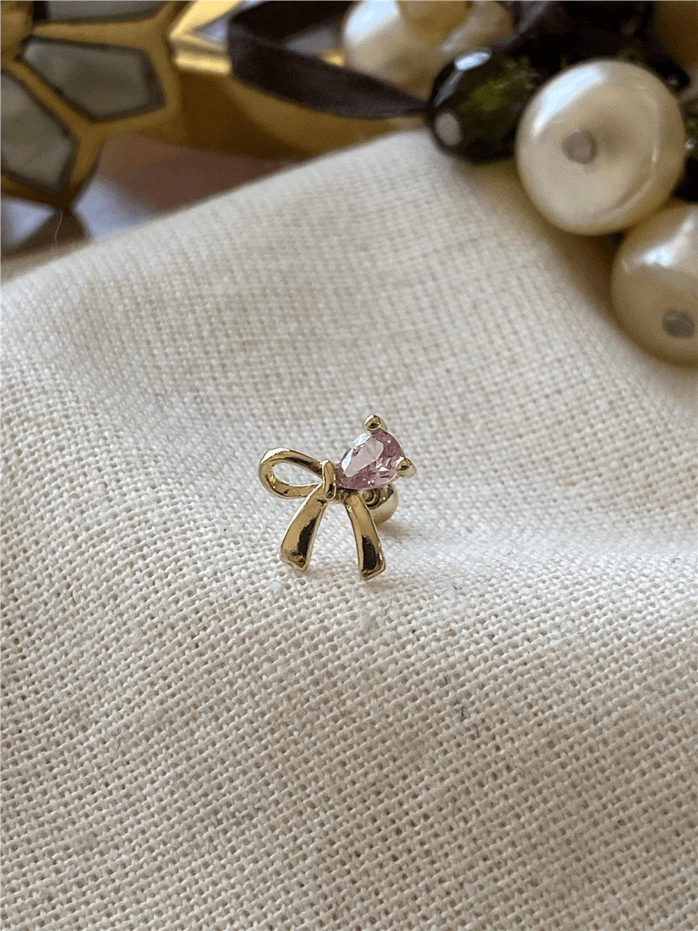Pembe Taşlı Fiyonk Piercing
