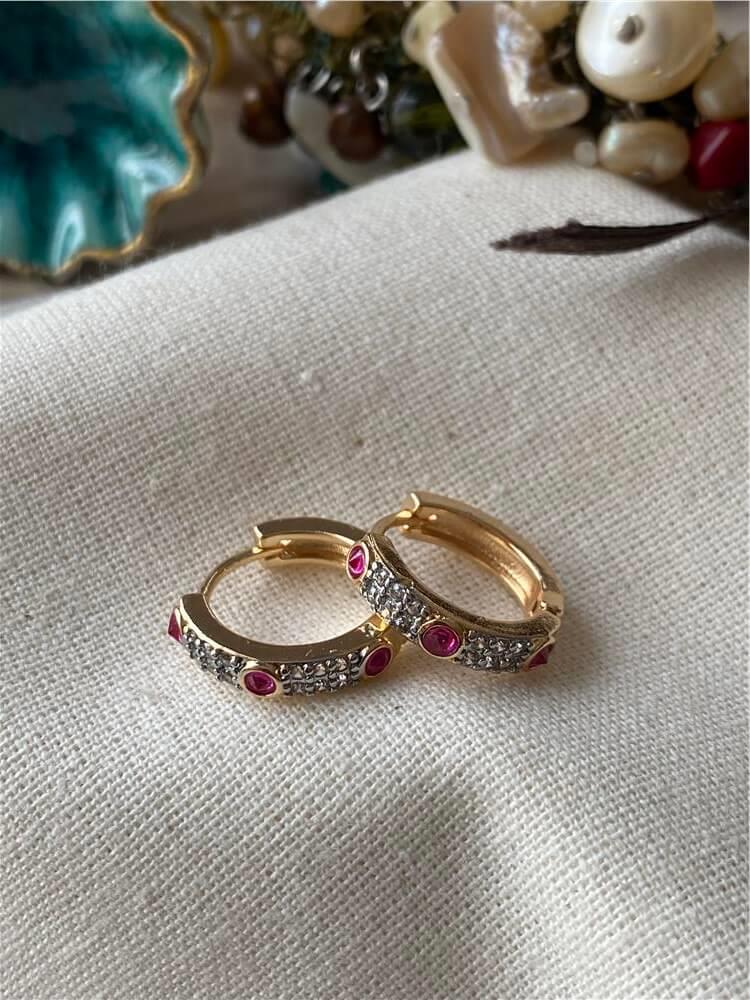 Pembe Taşlı Mini Halka Küpe