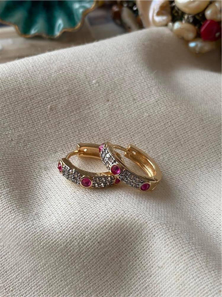 Pembe Taşlı Mini Halka Küpe