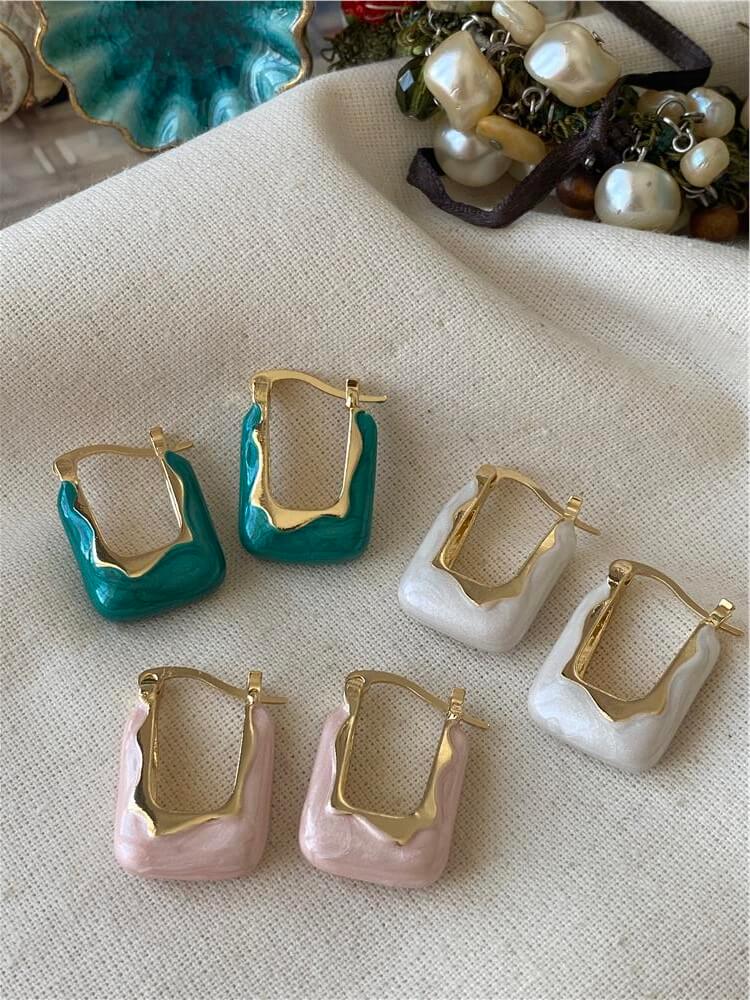 Renkli Mineli Dikdörtgen Küpe