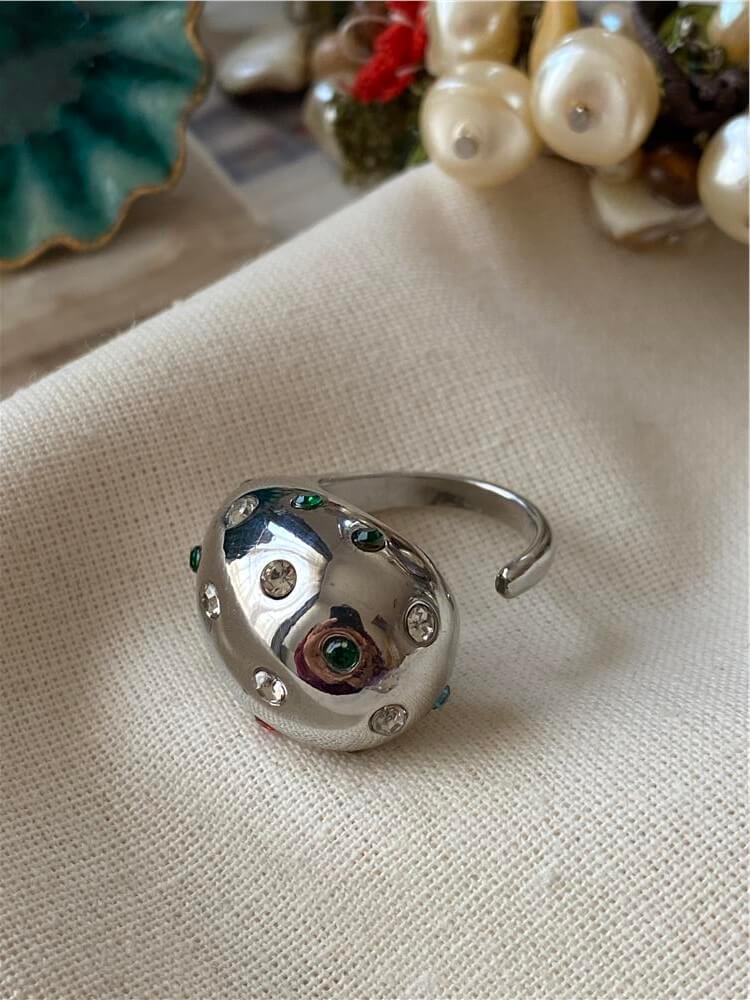 Renkli Taşlı Silver Bubble Yüzük
