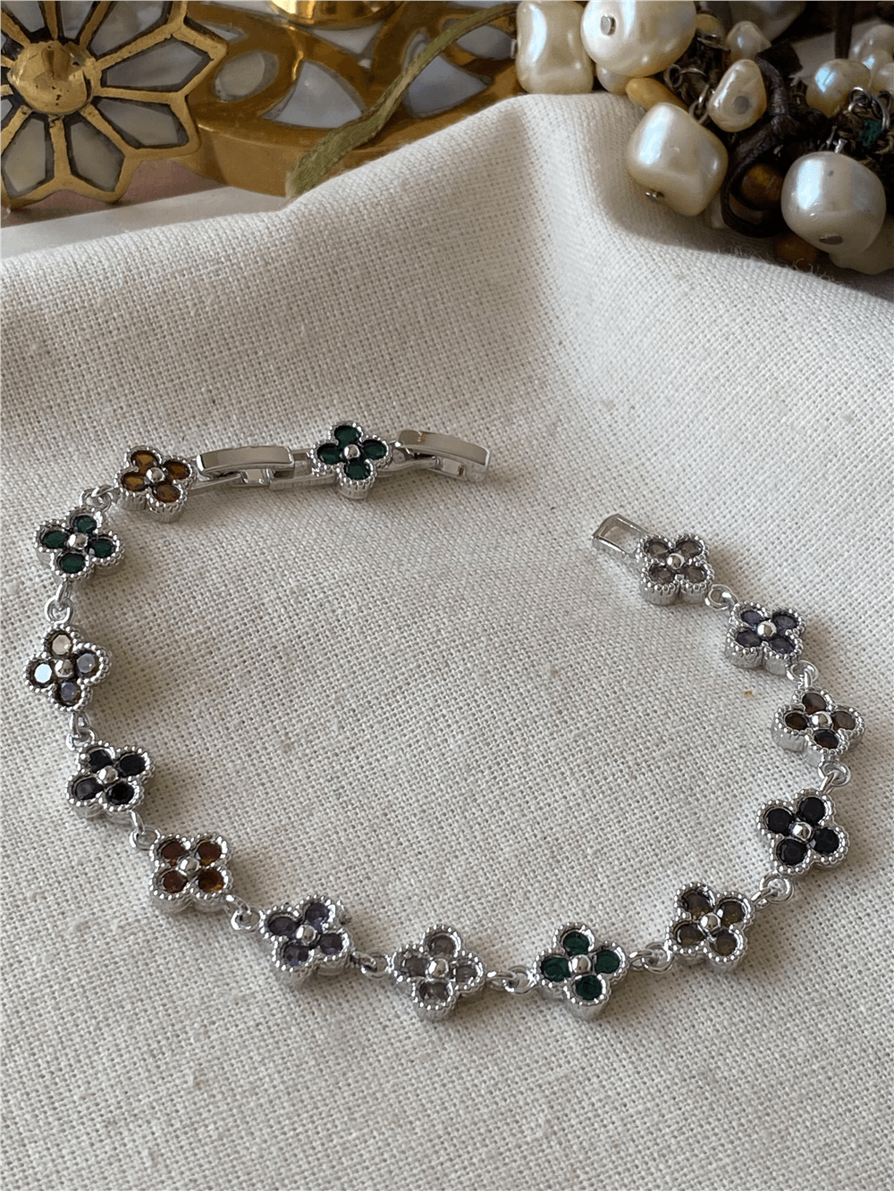 Renkli Taşlı Silver Cleef Bileklik