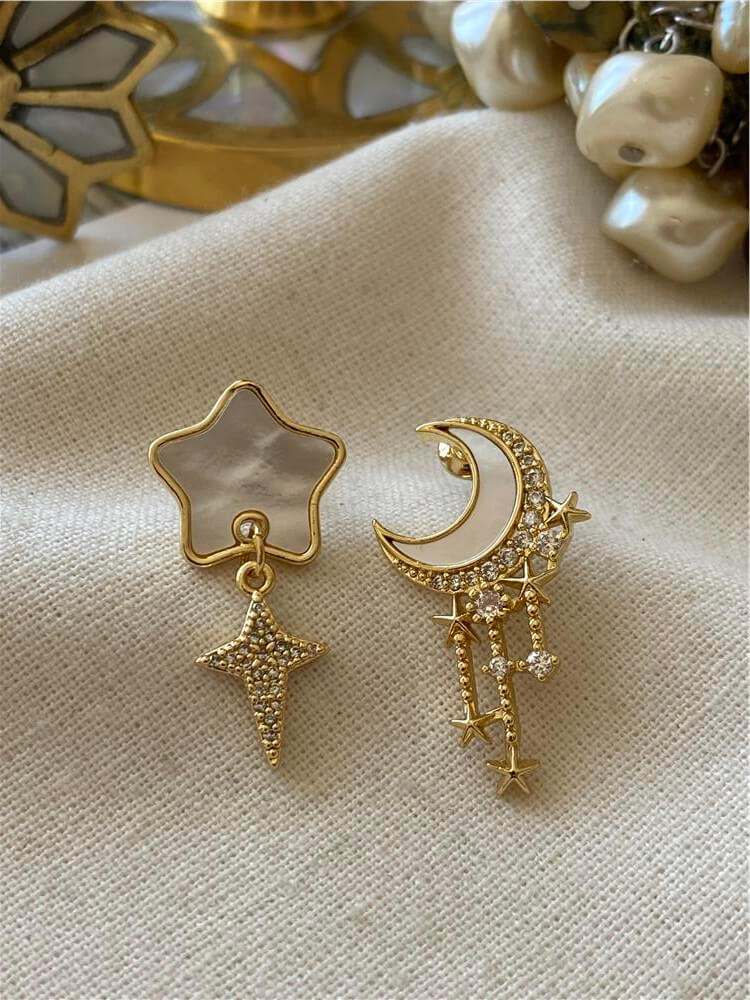 Sallantılı Sedefli Ay ve Yıldız Küpe