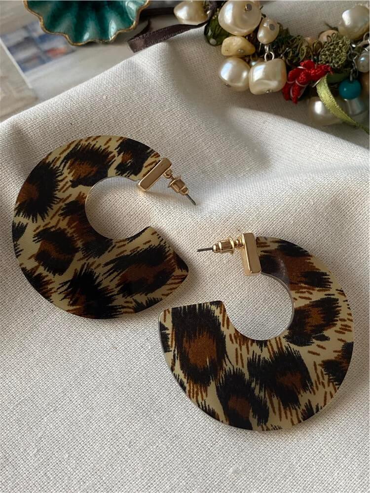 Sarı Alt Tonlu Leopar Desen Küpe