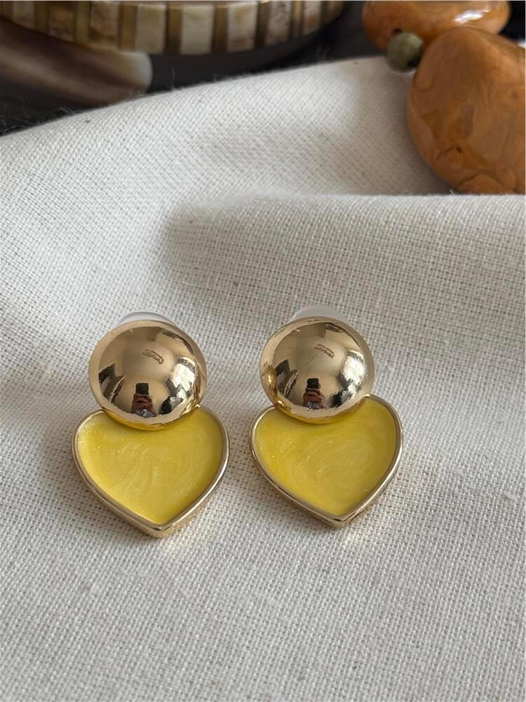 Sarı Mineli Kalp Küpe