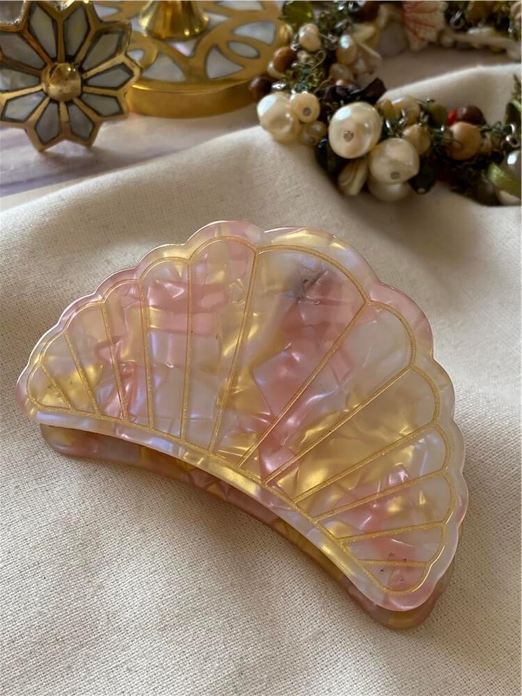 Sarı Pembe Desenli Büyük Kabuk Toka