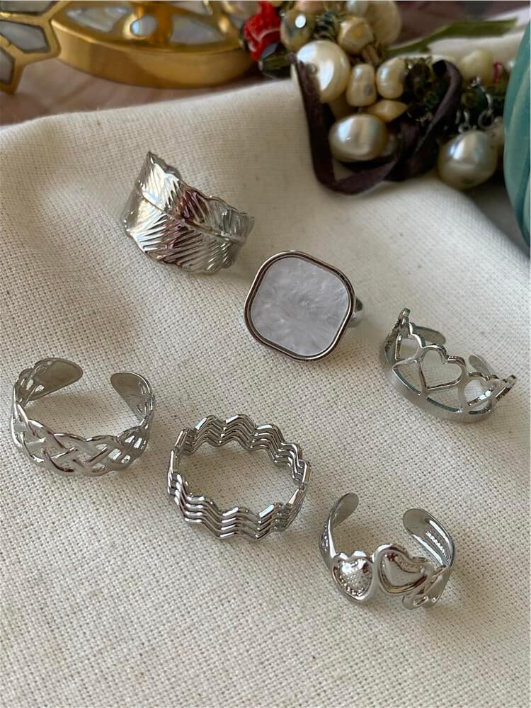 Sedefli Silver Çoklu Yüzük Seti