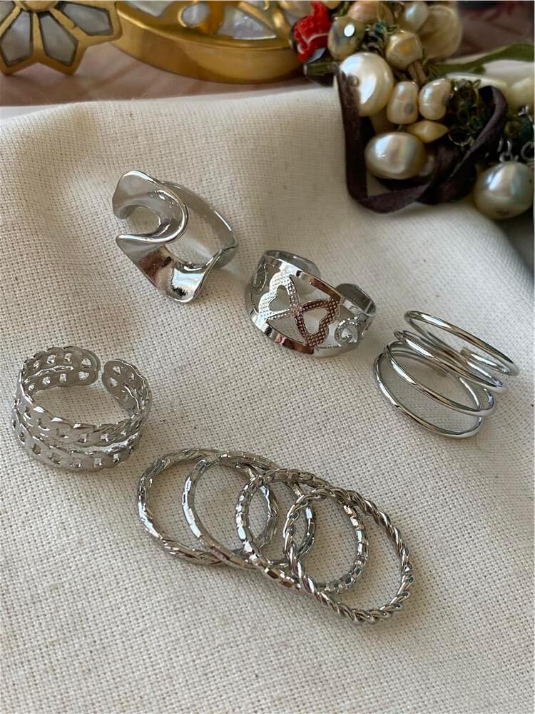 Silver Desenli Çoklu Yüzük Seti