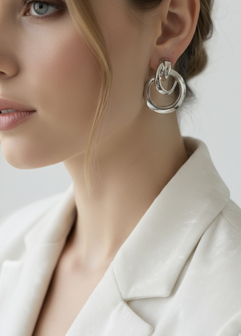 Silver İç içe Halka Küpe