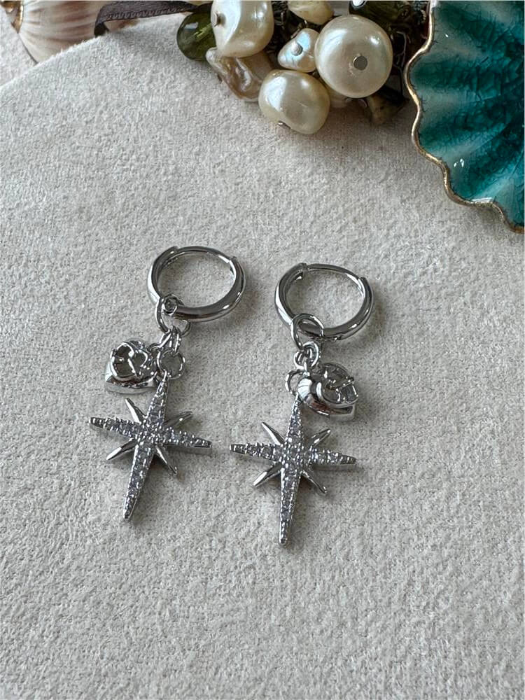 Silver Kalp ve Kuzeyyıldızı Charmlı Küpe