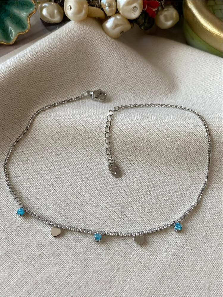 Silver Kalpli Mavi Taşlı İnce Suyolu Halhal