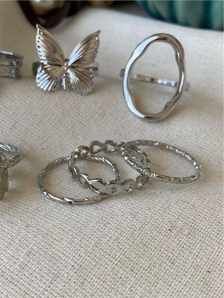 Silver Kelebekli Çoklu Yüzük Seti