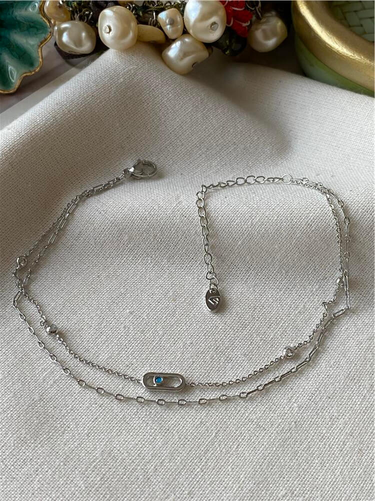 Silver Mini Mavi Taşlı İkili Halhal