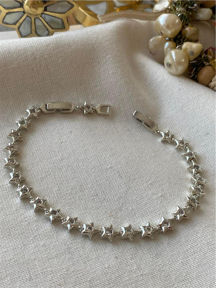 Silver Ortası Taşlı Sıralı Yıldızlar Bileklik