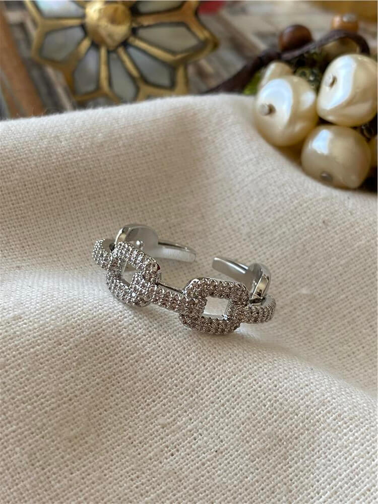 Silver Taşlı Zincir Model Yüzük
