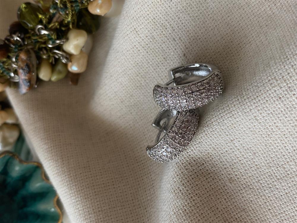 Silver Zirkon Taşlı Halka Küpe
