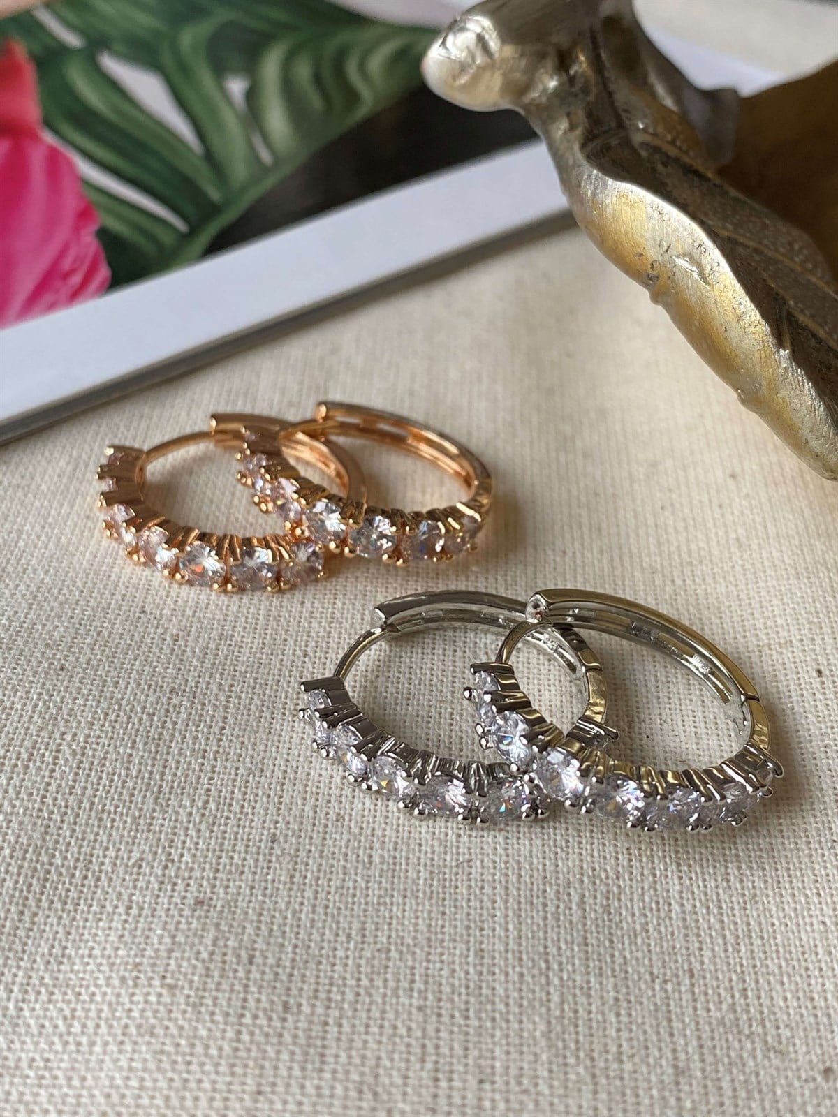 Row Stone Hoop Earrings