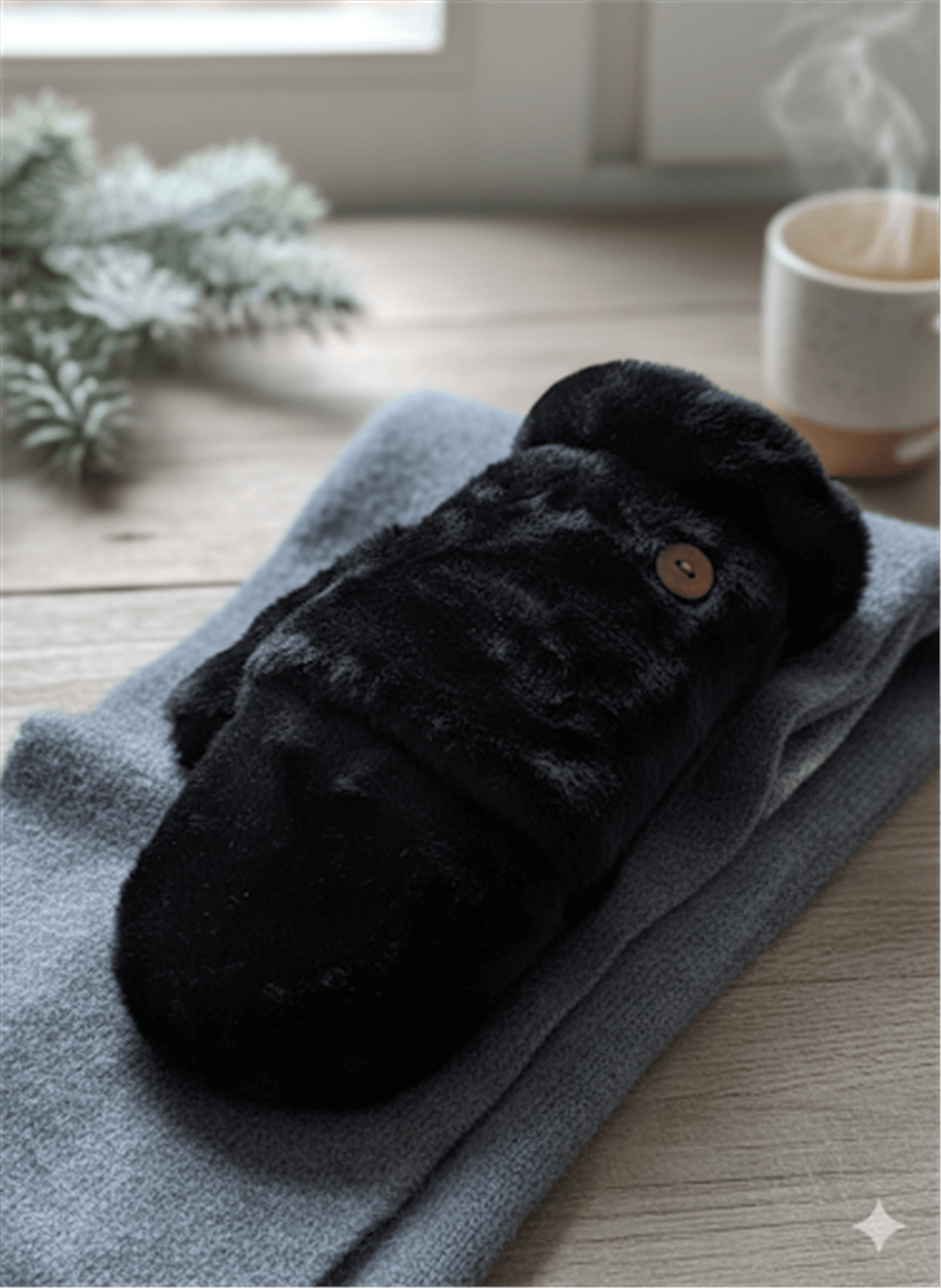 Siyah Peluş Kadın Eldiveni