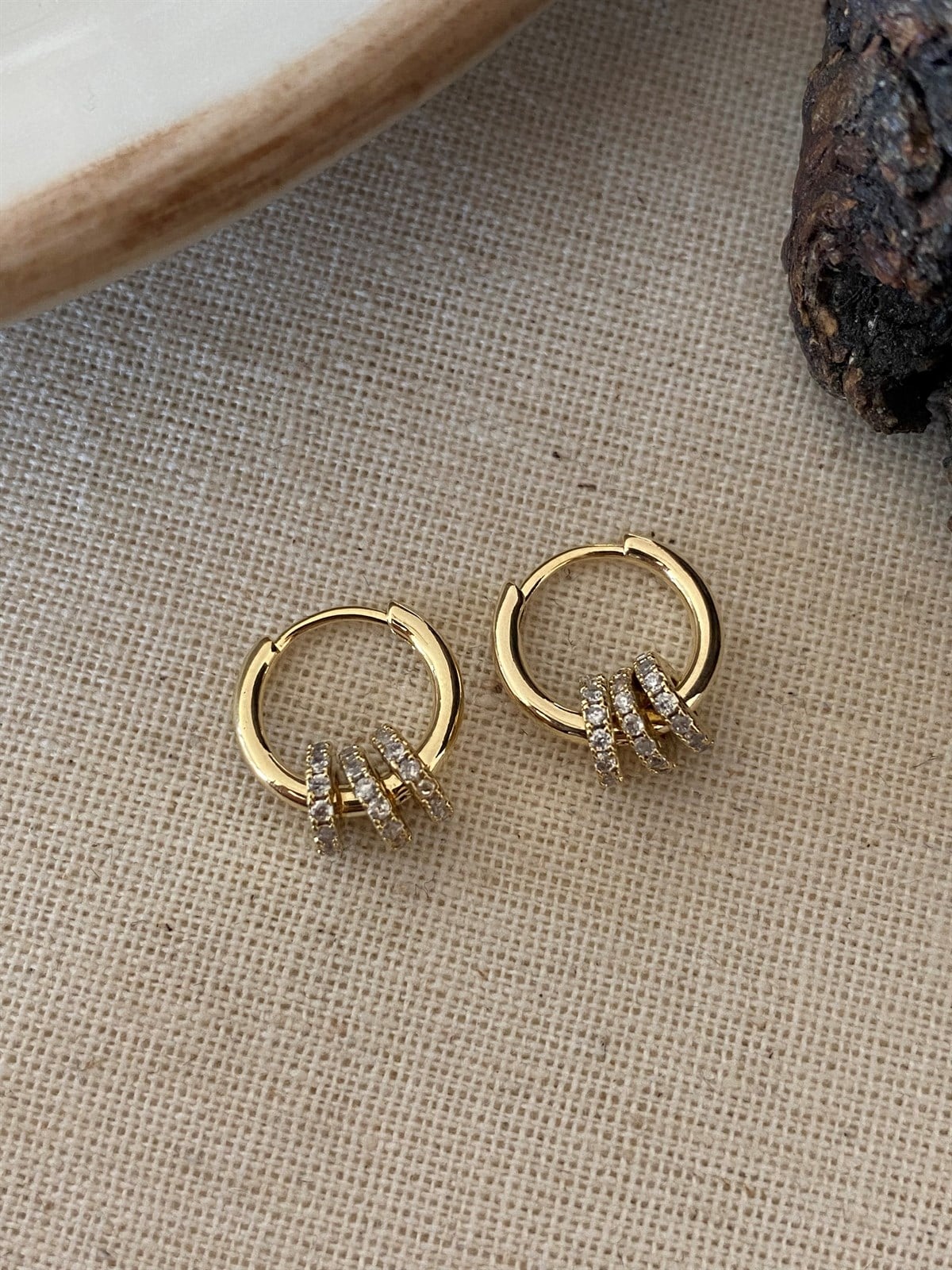 Stone Detailed Mini Hoop Earrings