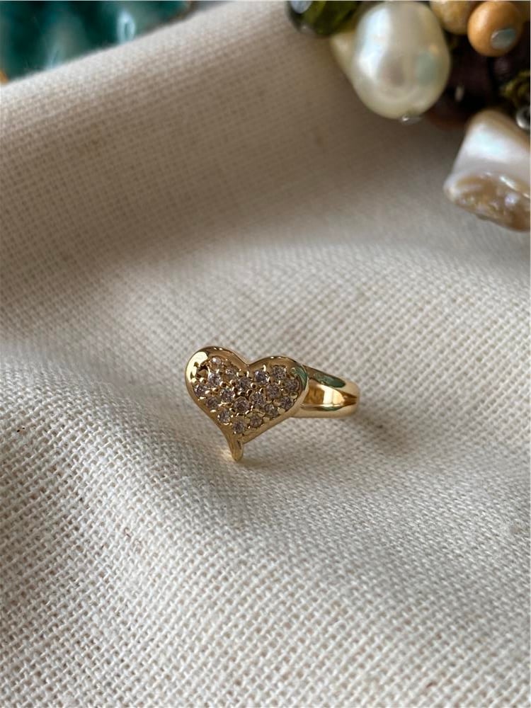 Taşlı Gold Bombe Kalp Kıkırdak Küpe 