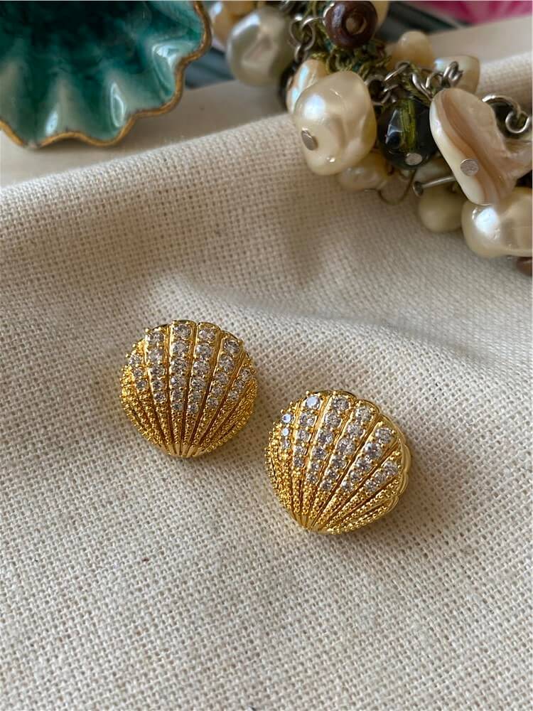 Taşlı Gold Shell Küpe