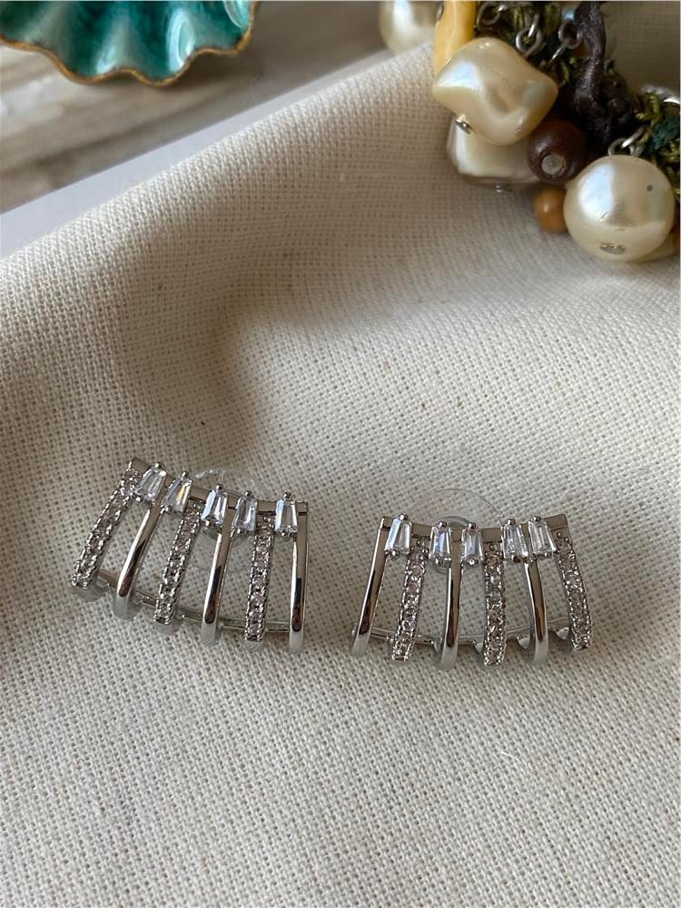 Taşlı Silver Kaburga Küpe