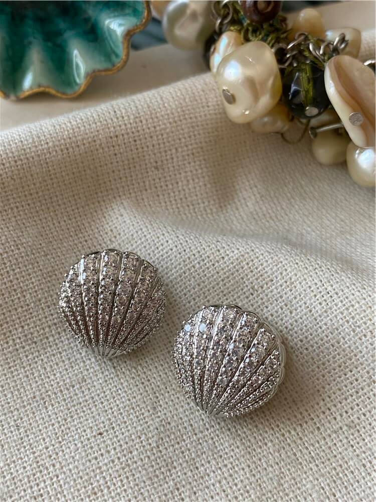 Taşlı Silver Shell Küpe