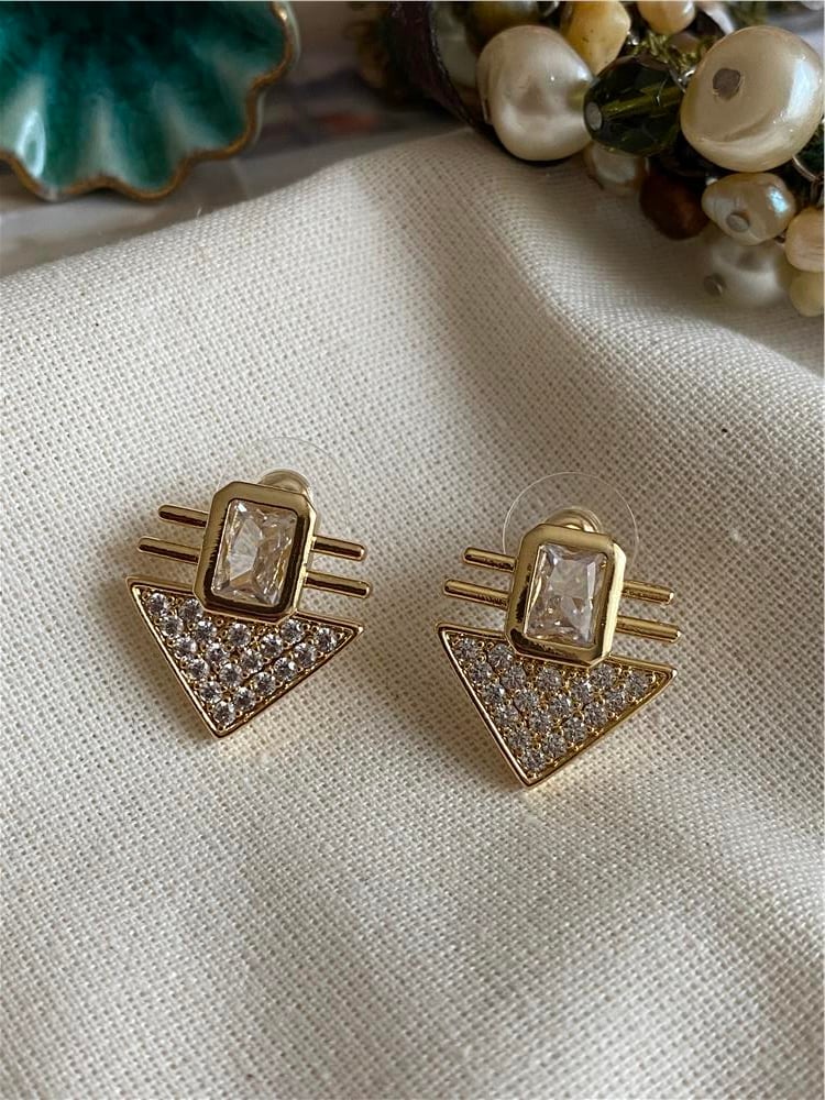 Taşlı Üçgen Tasarım Küpe