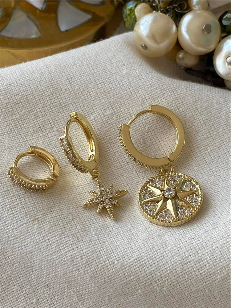 Üçlü 14K Sky Küpe Seti