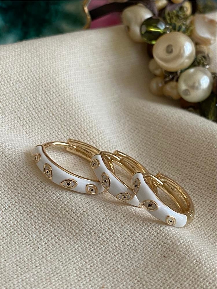 Üçlü Beyaz Mineli Evil Eye Küpe